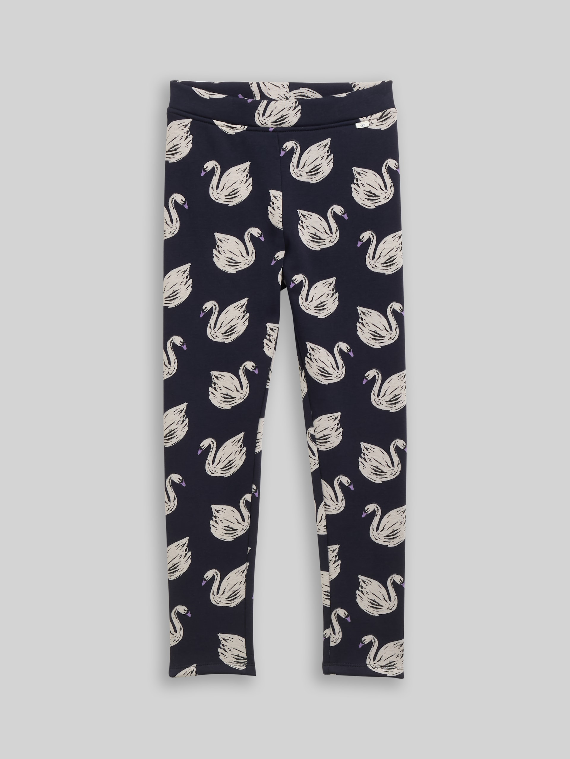 Leggings with soft lining - dark blue swan print