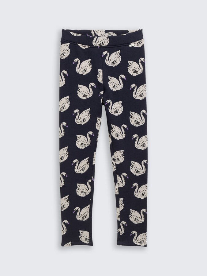 Legging met zachte binnenvoering door Mini Girls, dark blue swan print