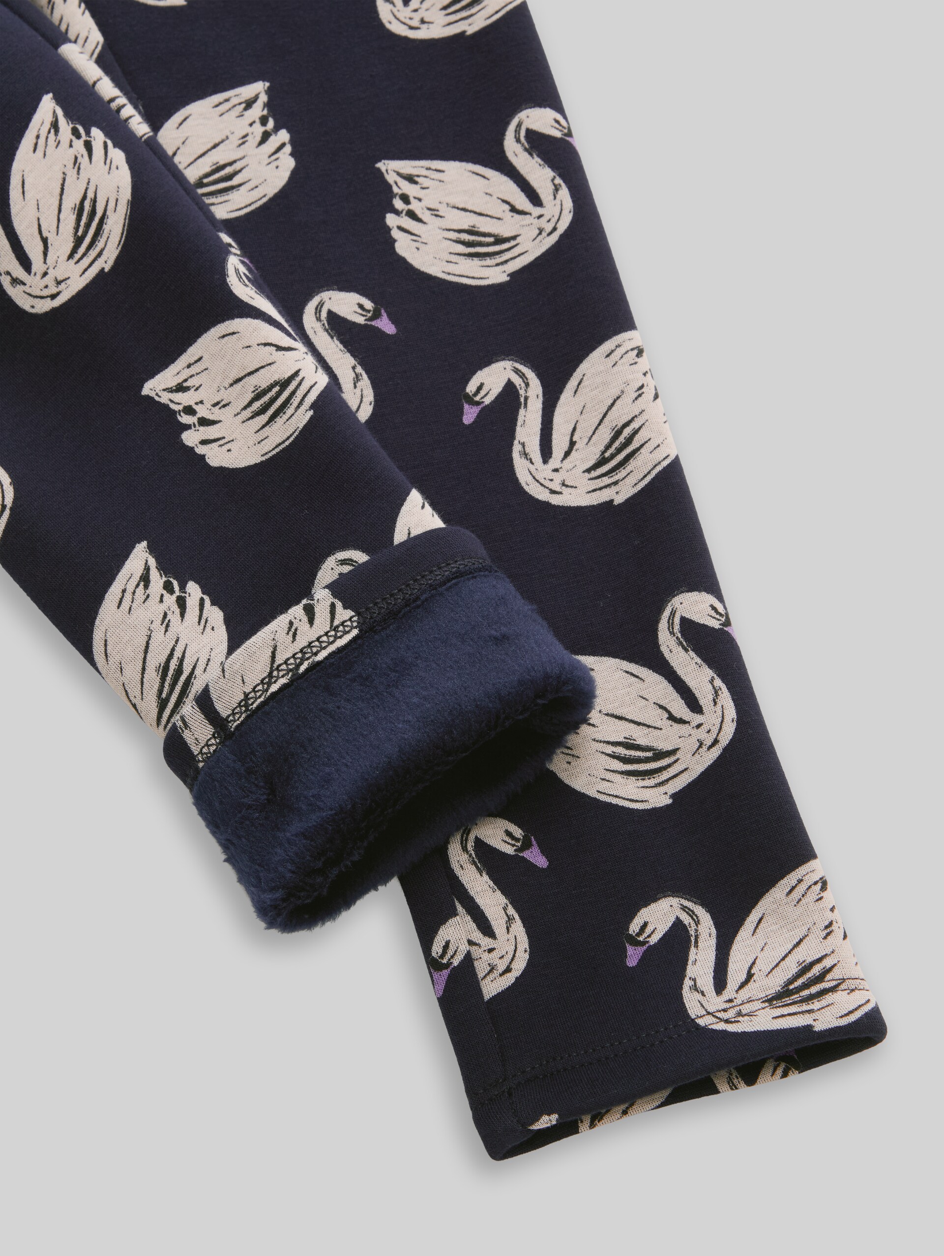 Leggings with soft lining - dark blue swan print