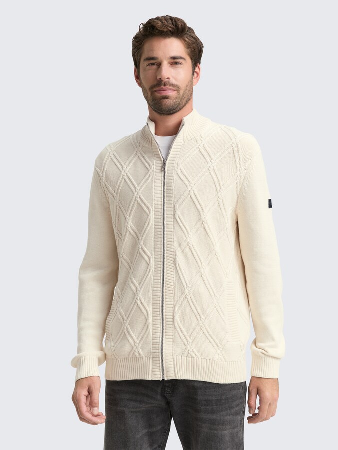 Cardigan with cable knit pattern by Men, Gardenia White