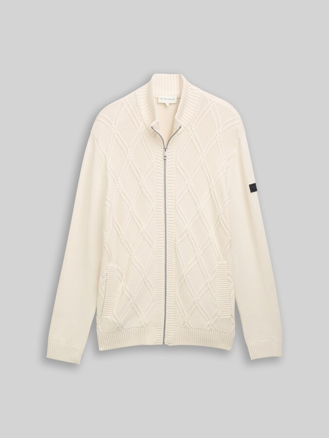 Strickjacke mit Zopfmuster von Men, Gardenia White