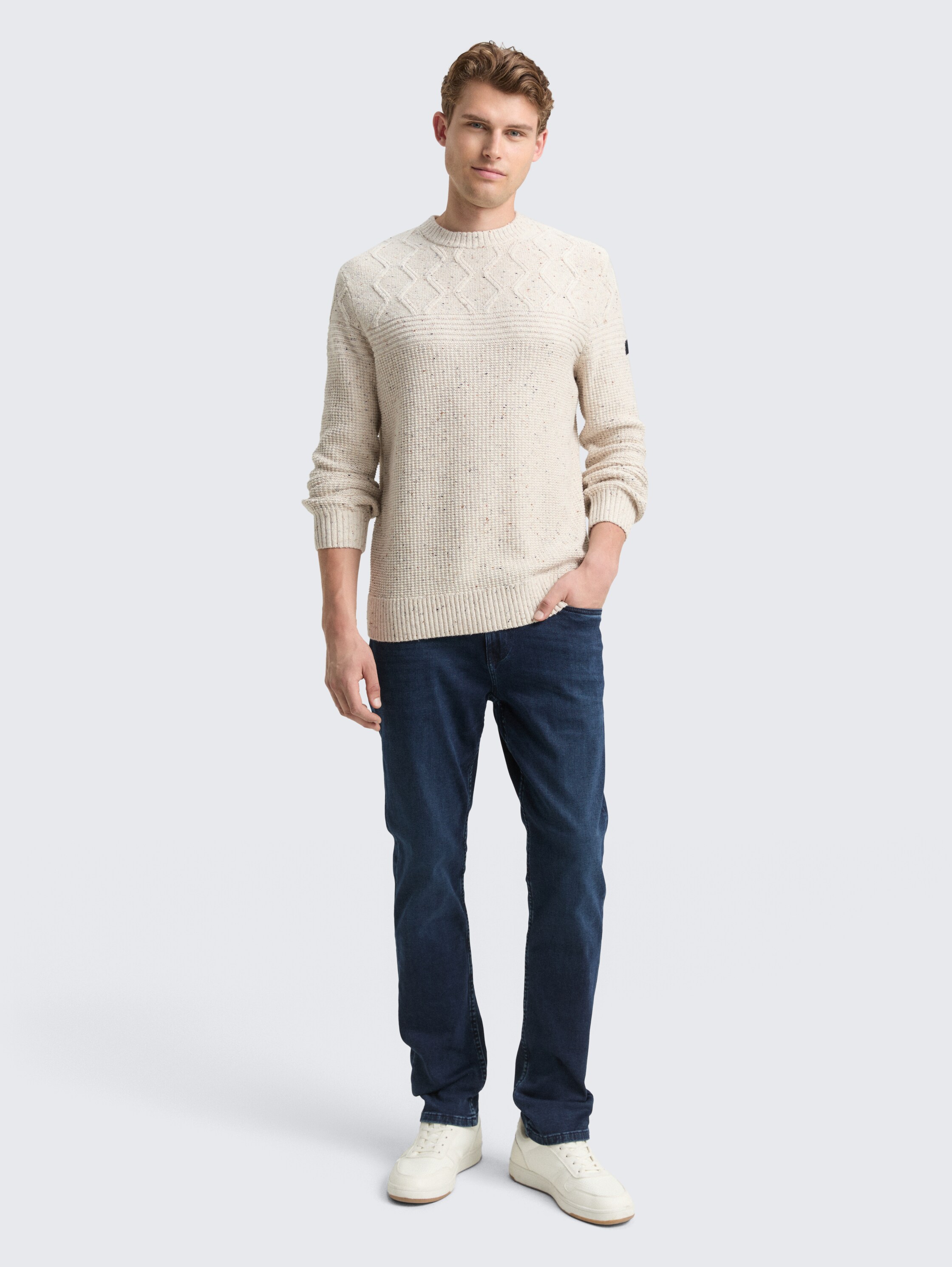 Gebreide trui met structuurmix - offwhite_melange_multi_neps - 