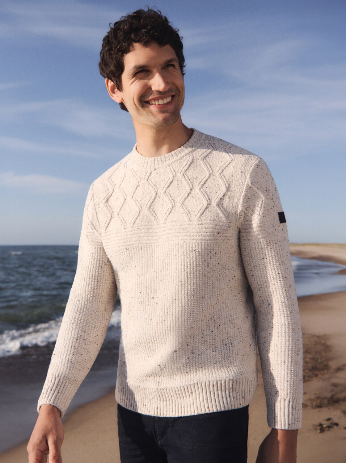 Strickpullover mit Strukturmix von Men, offwhite melange multi neps