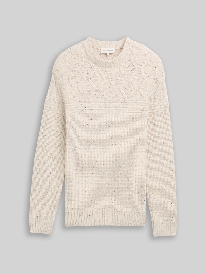 Strickpullover mit Strukturmix von Men, offwhite melange multi neps