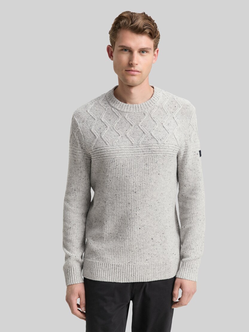 Gebreide trui met structuurmix door Men, grey melange multi neps