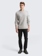 Knitted jumper with mixed textures - grey melange multi neps - Model front view