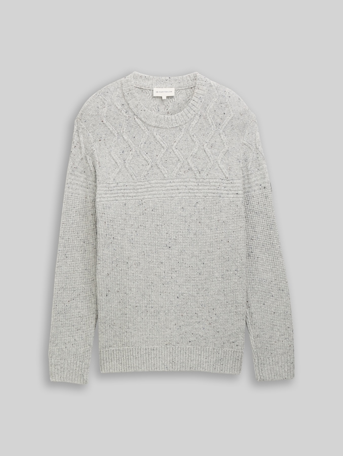Strickpullover mit Strukturmix von Men, grey melange multi neps
