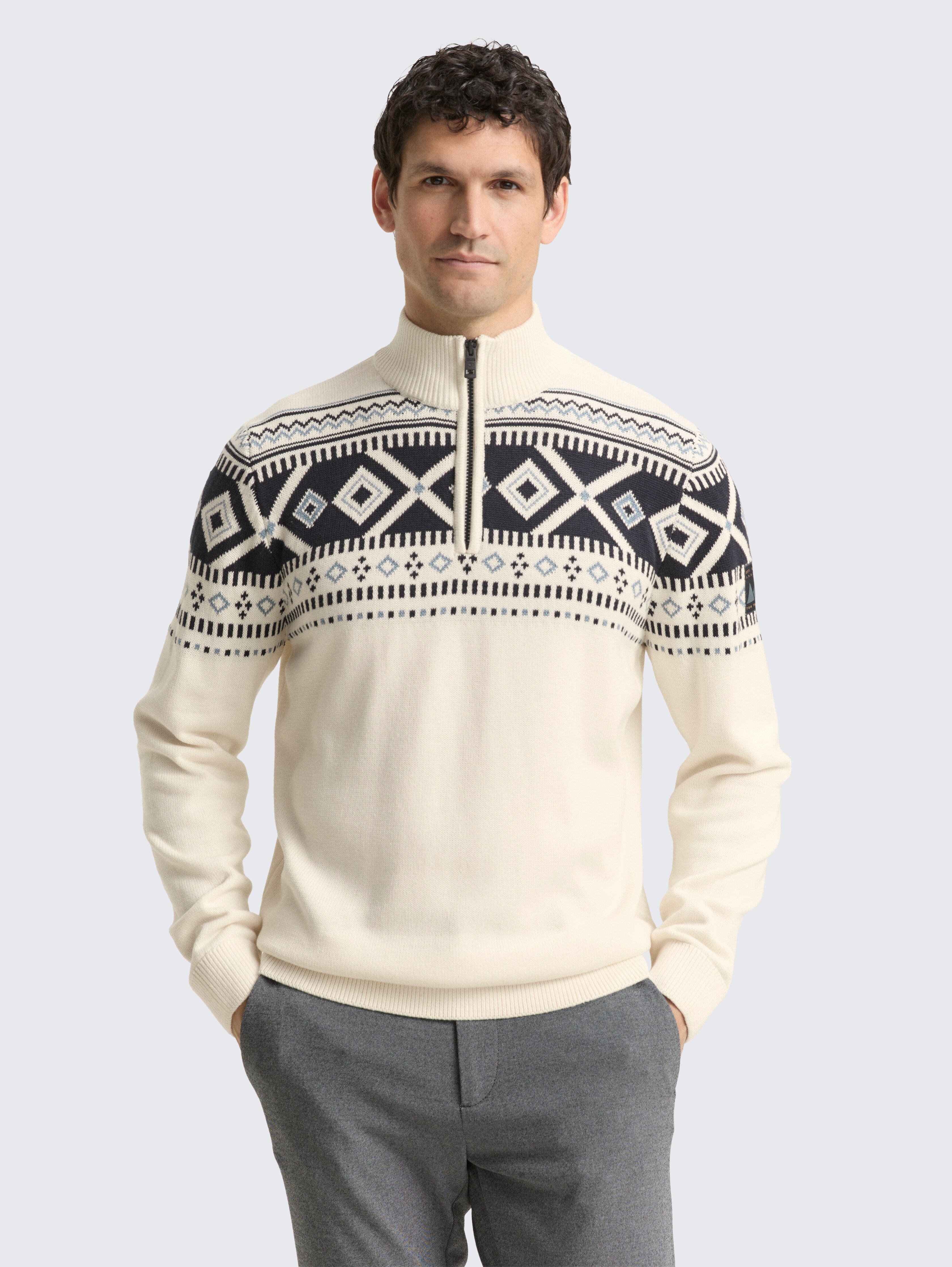 Fair-Isle Troyer Strickpullover von Men, offwhite fair isle design