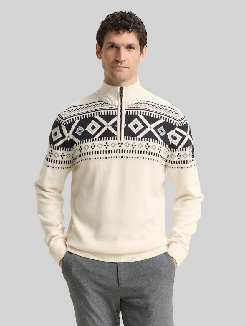 Troyer Strickpullover mit Norweger-Muster von Men, offwhite fair isle design