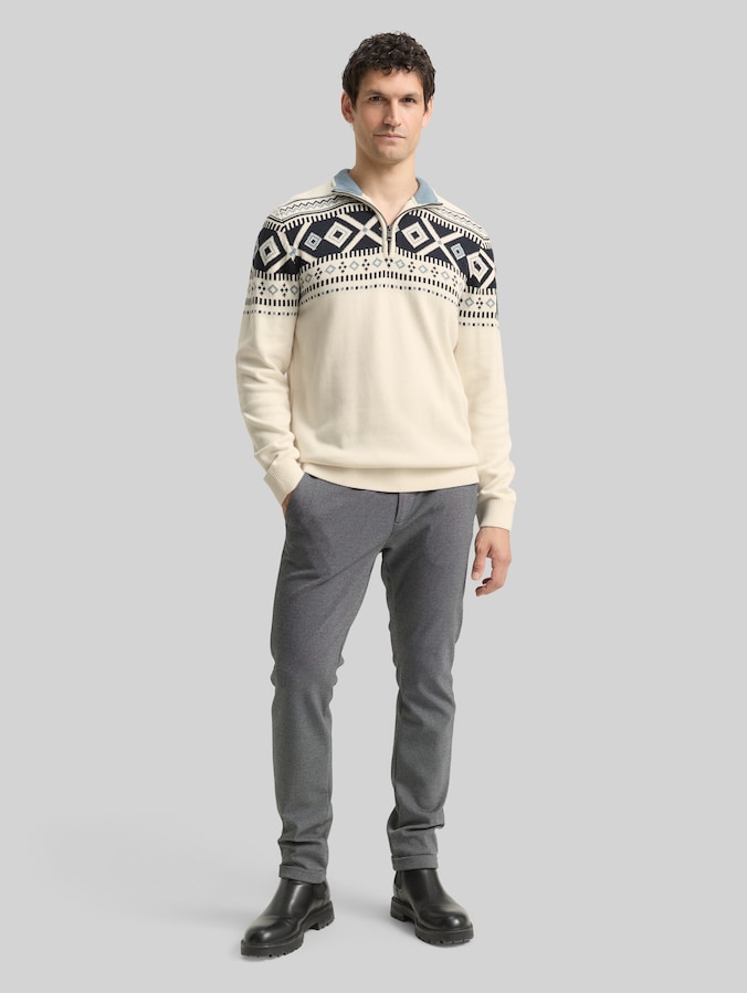 Pull-over en tricot Fair Isle Troyer par Men, offwhite fair isle design