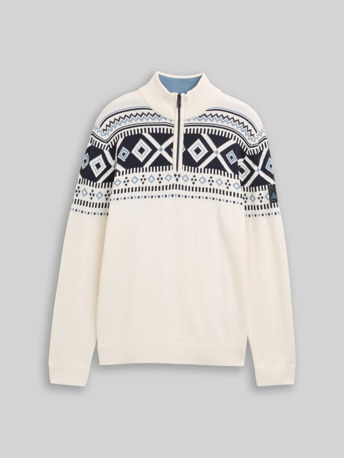 Fair-Isle Troyer Strickpullover von Men, offwhite fair isle design