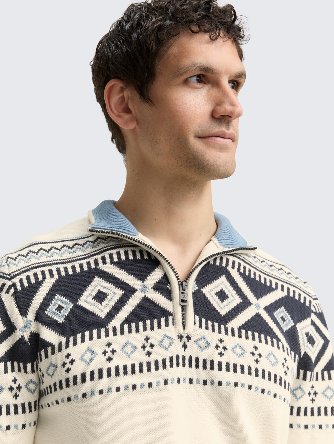 Fair-Isle Troyer Strickpullover - offwhite fair isle design - Detail-Model-Ansicht