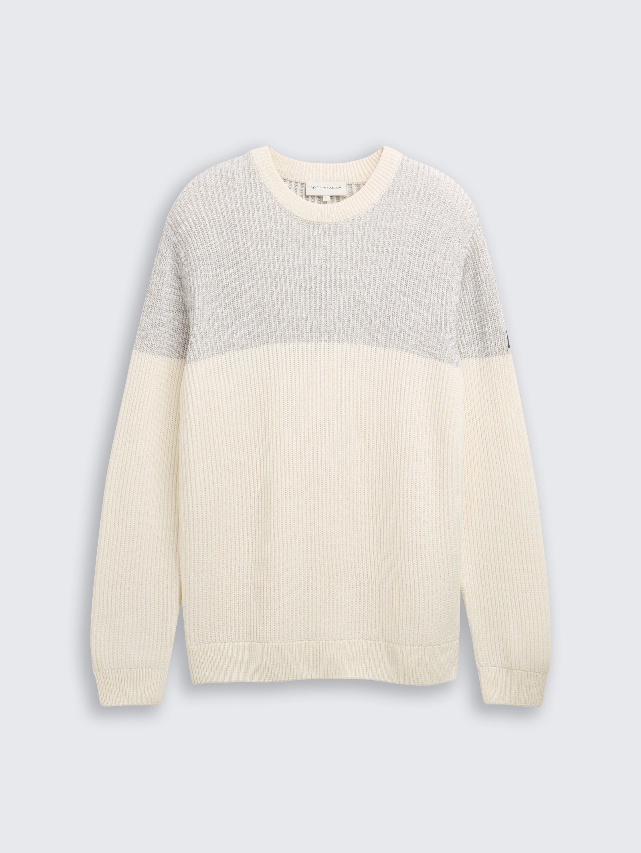 Strickpullover mit Rundhalsausschnitt - offwhite_grey_plated_mouline - 