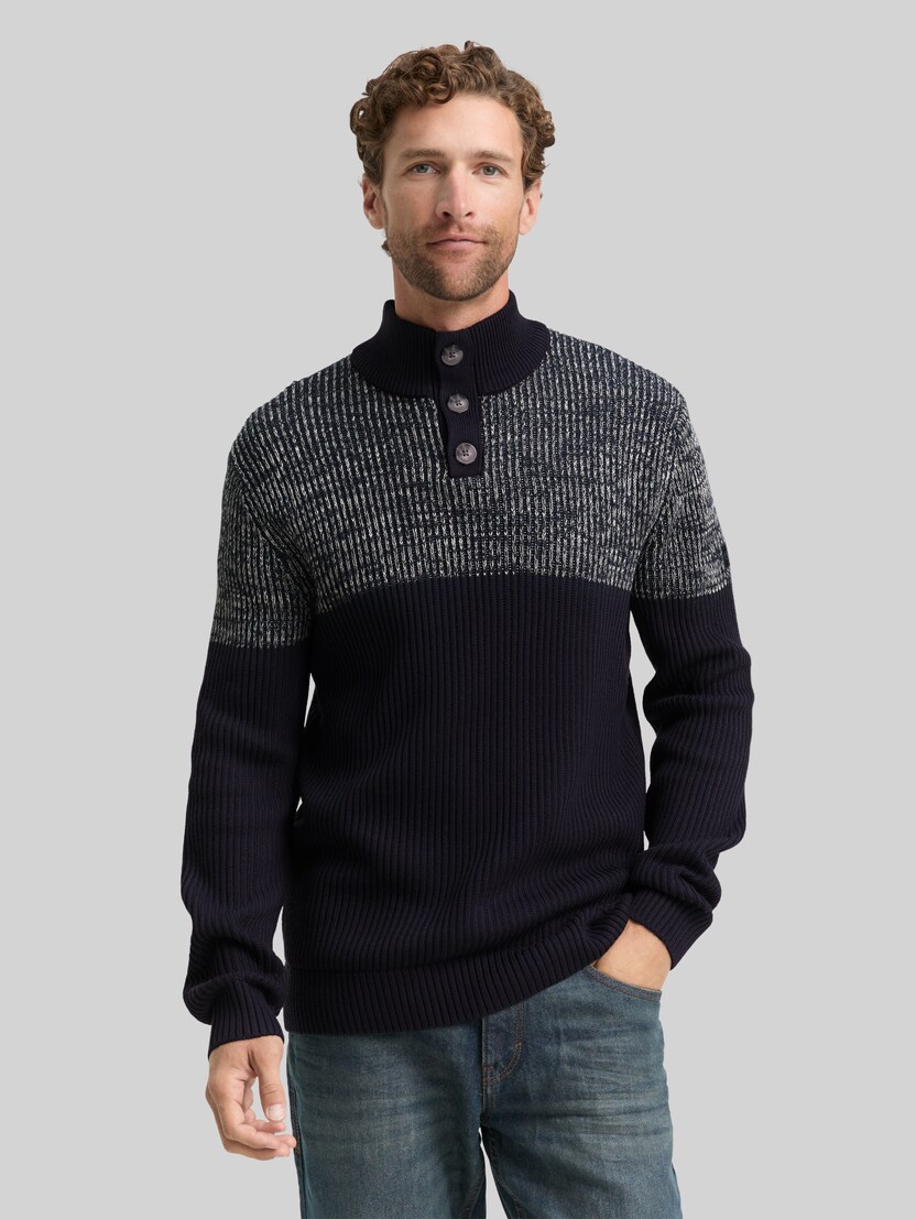 Troyer gebreide trui met knoopsluiting door Men, offwhite navy plated mouline