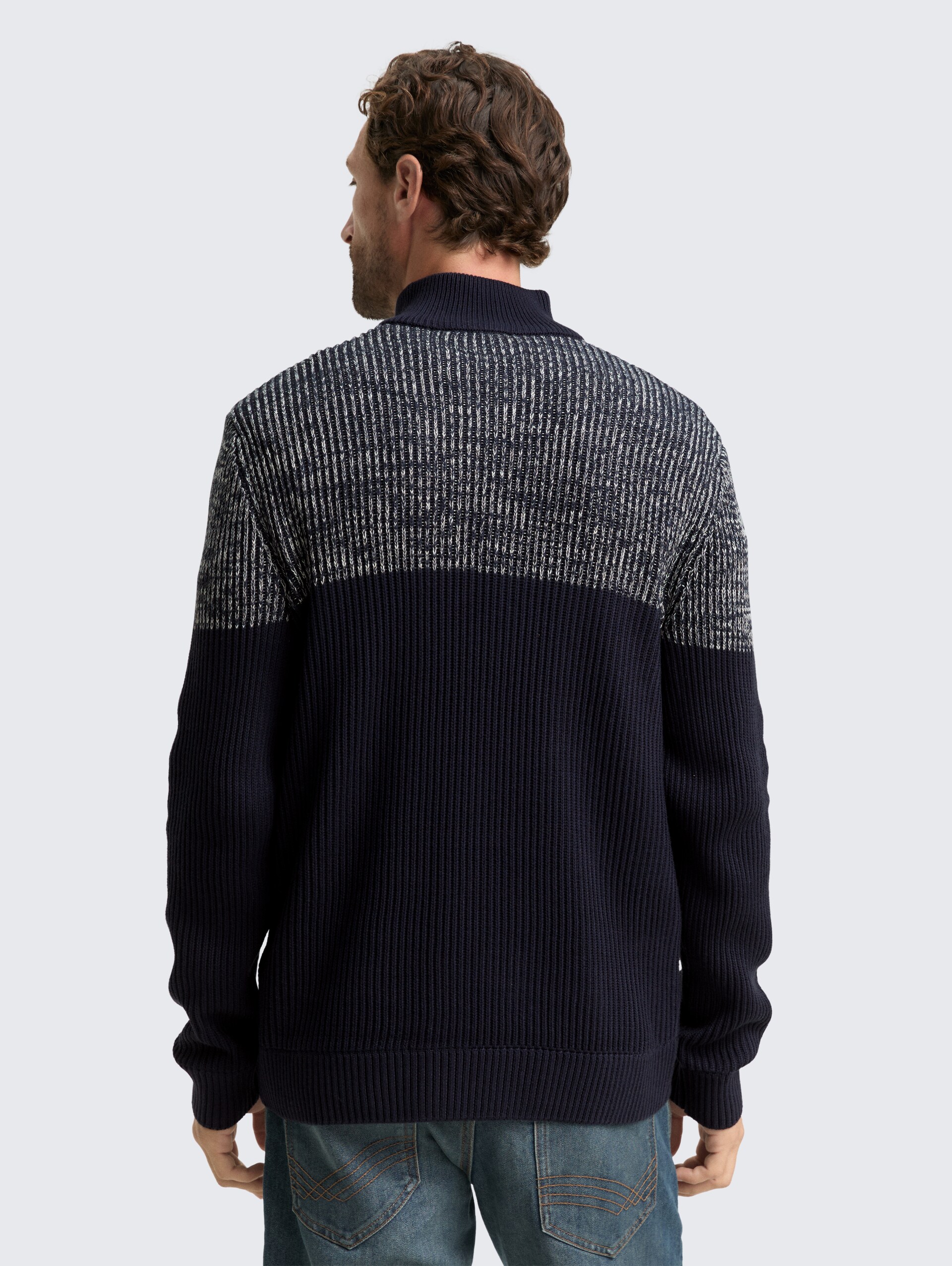 Troyer gebreide trui met knoopsluiting - offwhite navy plated mouline