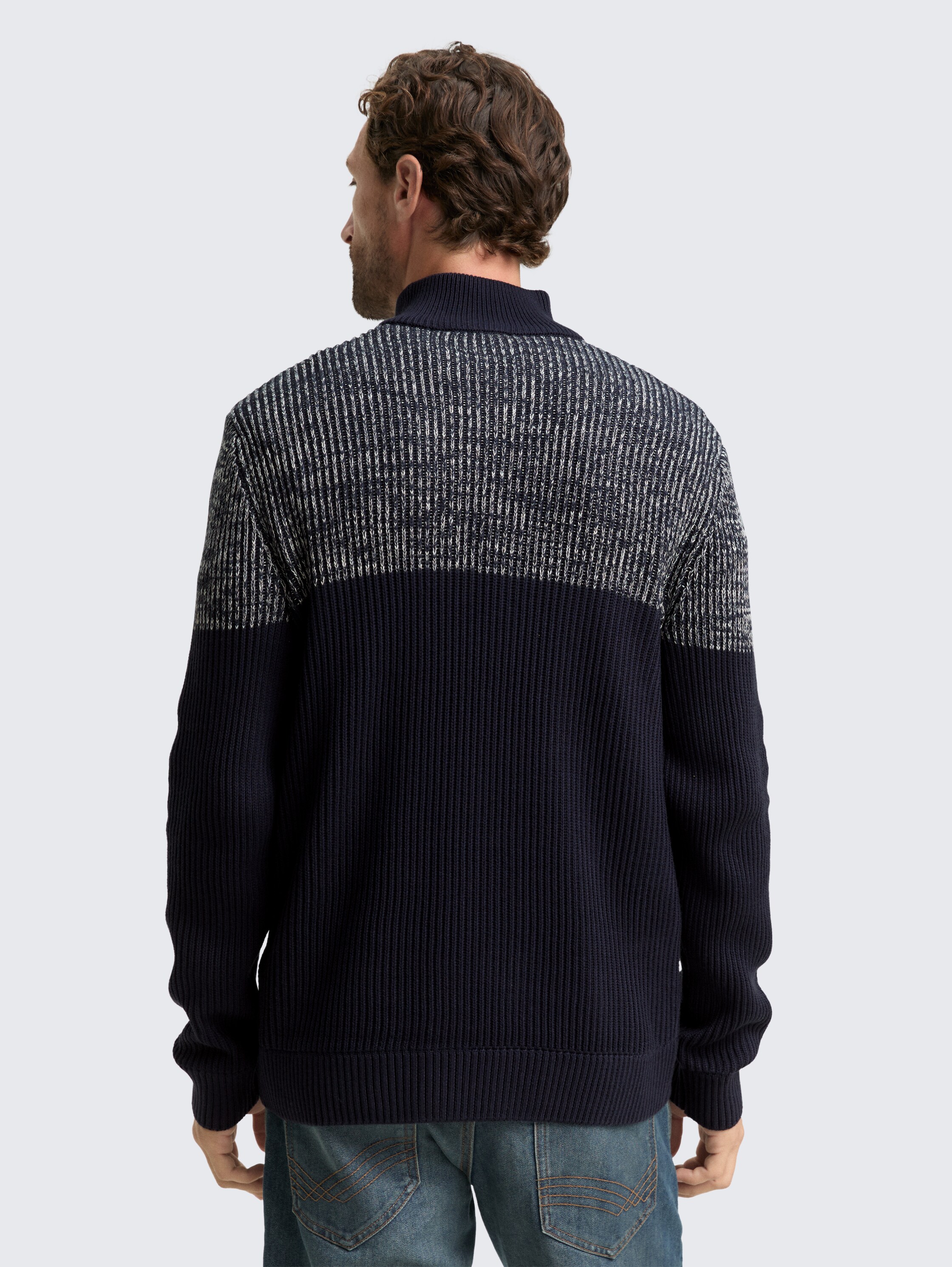 Troyer gebreide trui met knoopsluiting - offwhite navy plated mouline