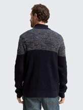 Troyer Strickpullover mit Knopfleiste - offwhite navy plated mouline