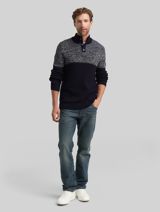 Pull-over Troyer avec patte de boutonnage par Men, offwhite navy plated mouline