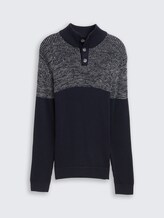 Troyer Strickpullover mit Knopfleiste - offwhite navy plated mouline