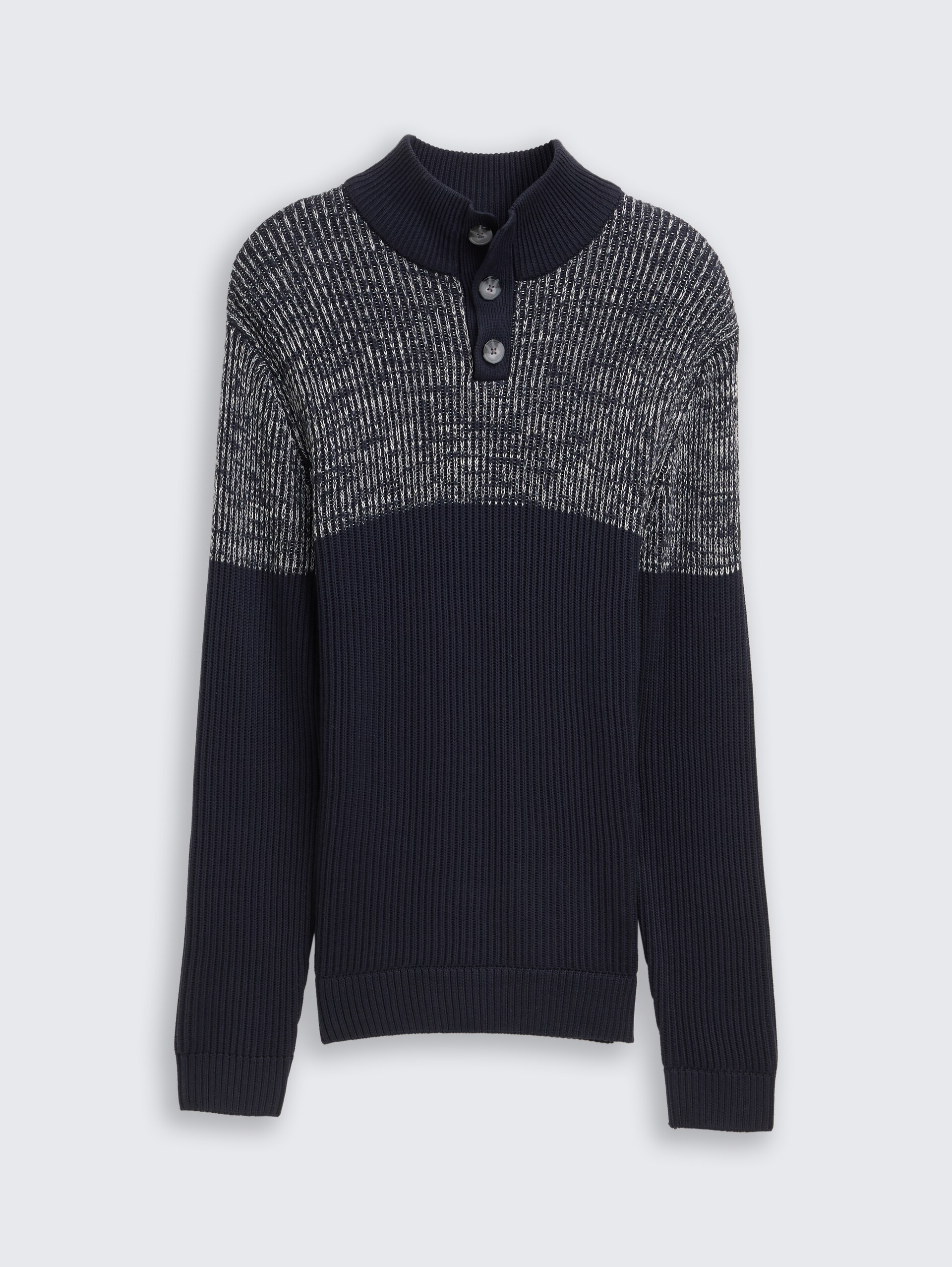 Troyer gebreide trui met knoopsluiting - offwhite navy plated mouline