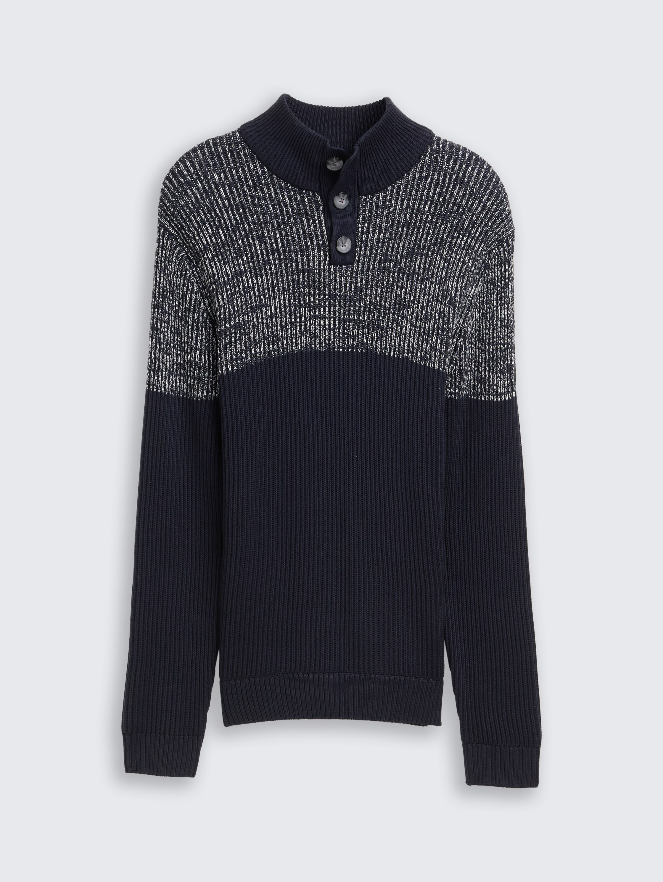 Troyer gebreide trui met knoopsluiting - offwhite navy plated mouline
