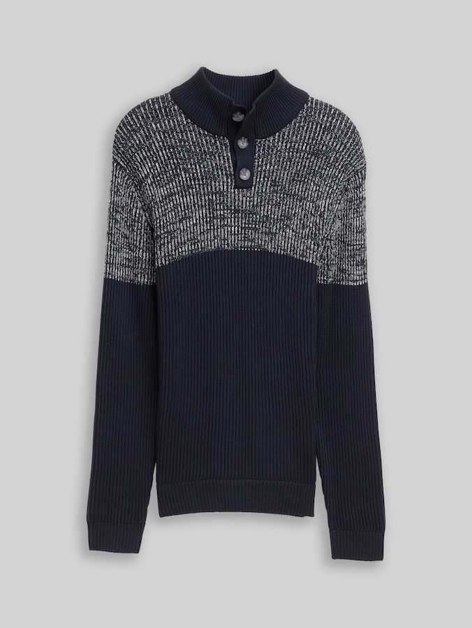 Troyer Strickpullover mit Knopfleiste von Men, offwhite navy plated mouline