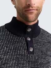 Troyer Strickpullover mit Knopfleiste - offwhite navy plated mouline - Detail-Model-Ansicht