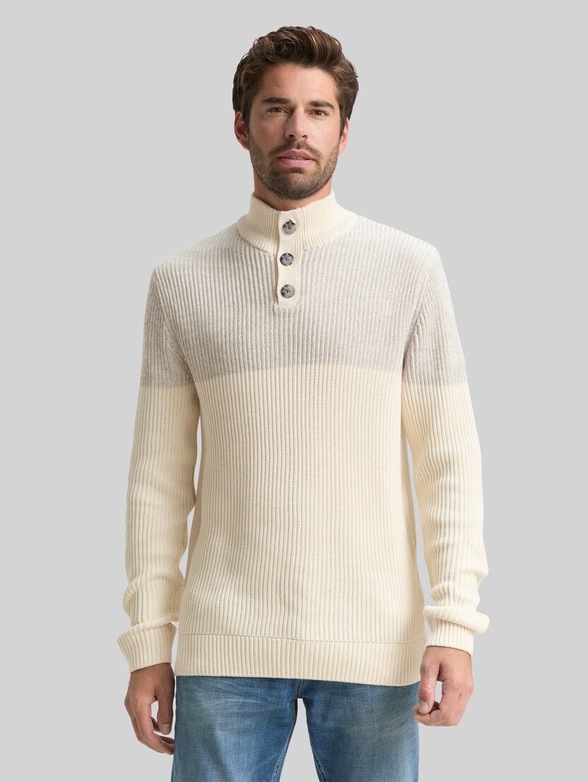 Troyer gebreide trui met knoopsluiting door Men, offwhite grey plated mouline