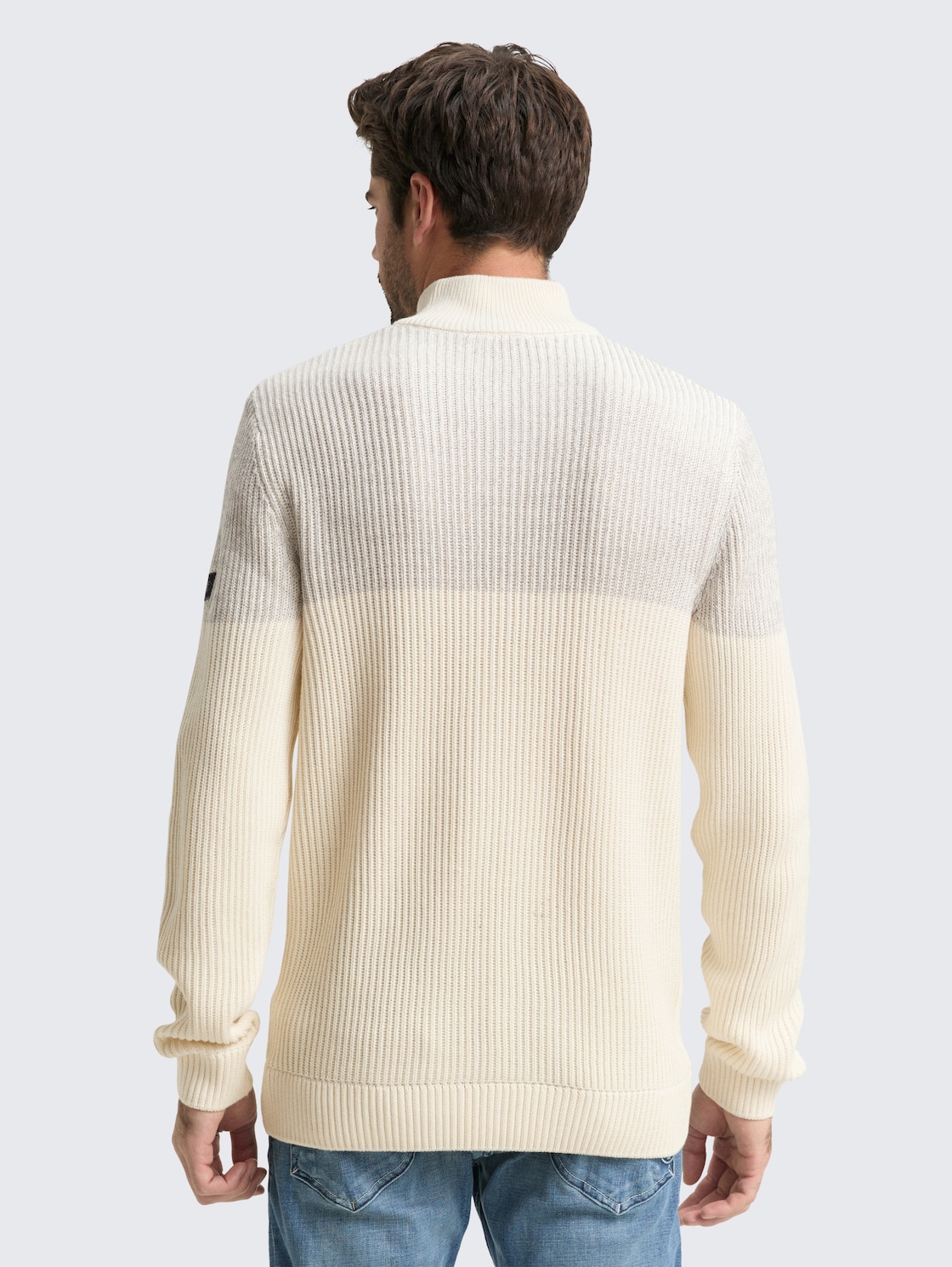 Troyer knitted jumper with button placket - offwhite grey plated mouline