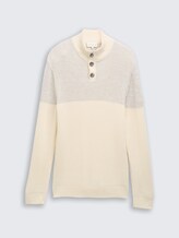 Troyer Strickpullover mit Knopfleiste - offwhite grey plated mouline