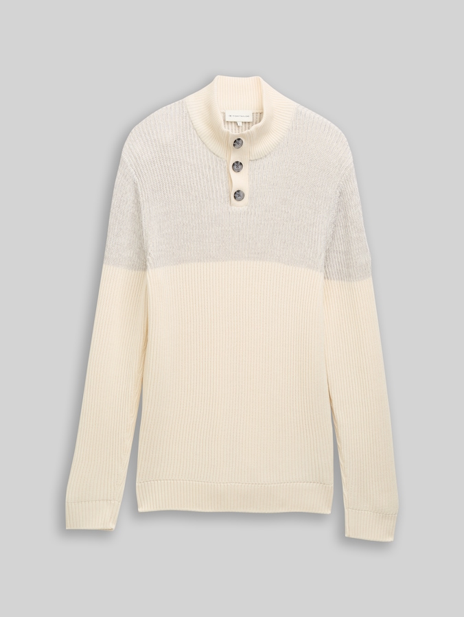 Troyer Strickpullover mit Knopfleiste von Men, offwhite grey plated mouline