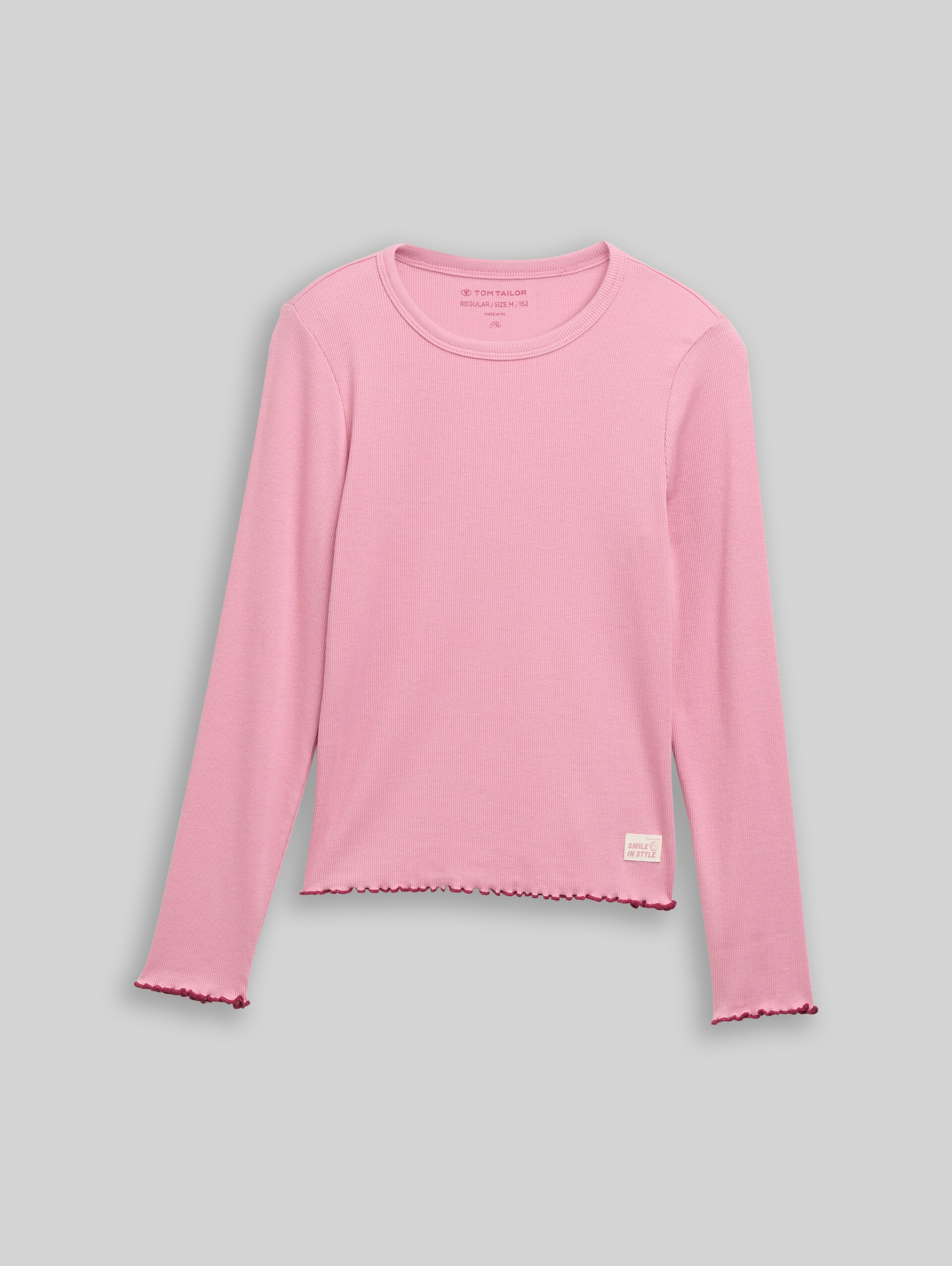 Basic ribbed long-sleeved shirt - soft tulip - Front product view