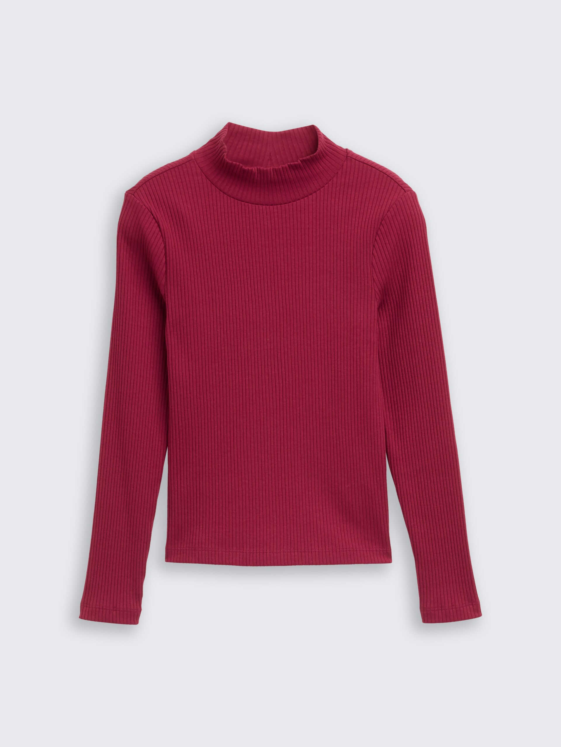 Ripp Langarmshirt mit Stehkragen - Beetroot Red - Vorder-Produkt-Ansicht