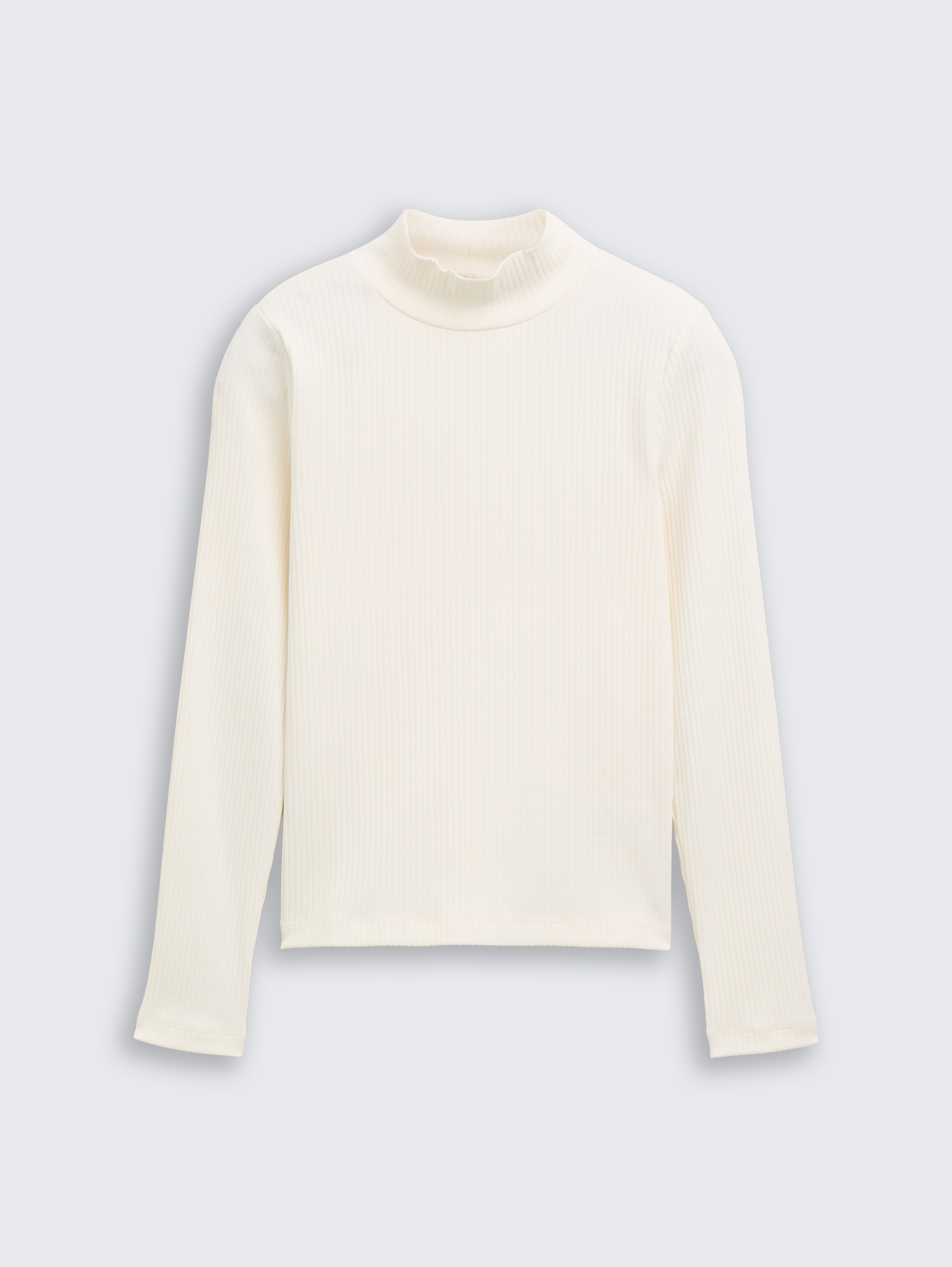 Ripp Langarmshirt mit Stehkragen von Teen Girls, Wool White