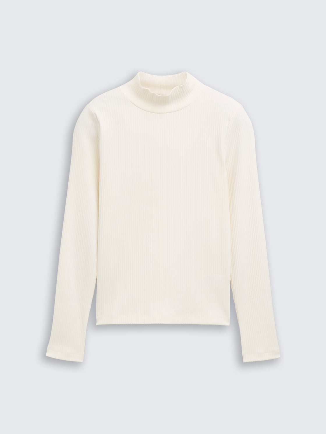 Ripp Langarmshirt mit Stehkragen - Wool White - Vorder-Produkt-Ansicht