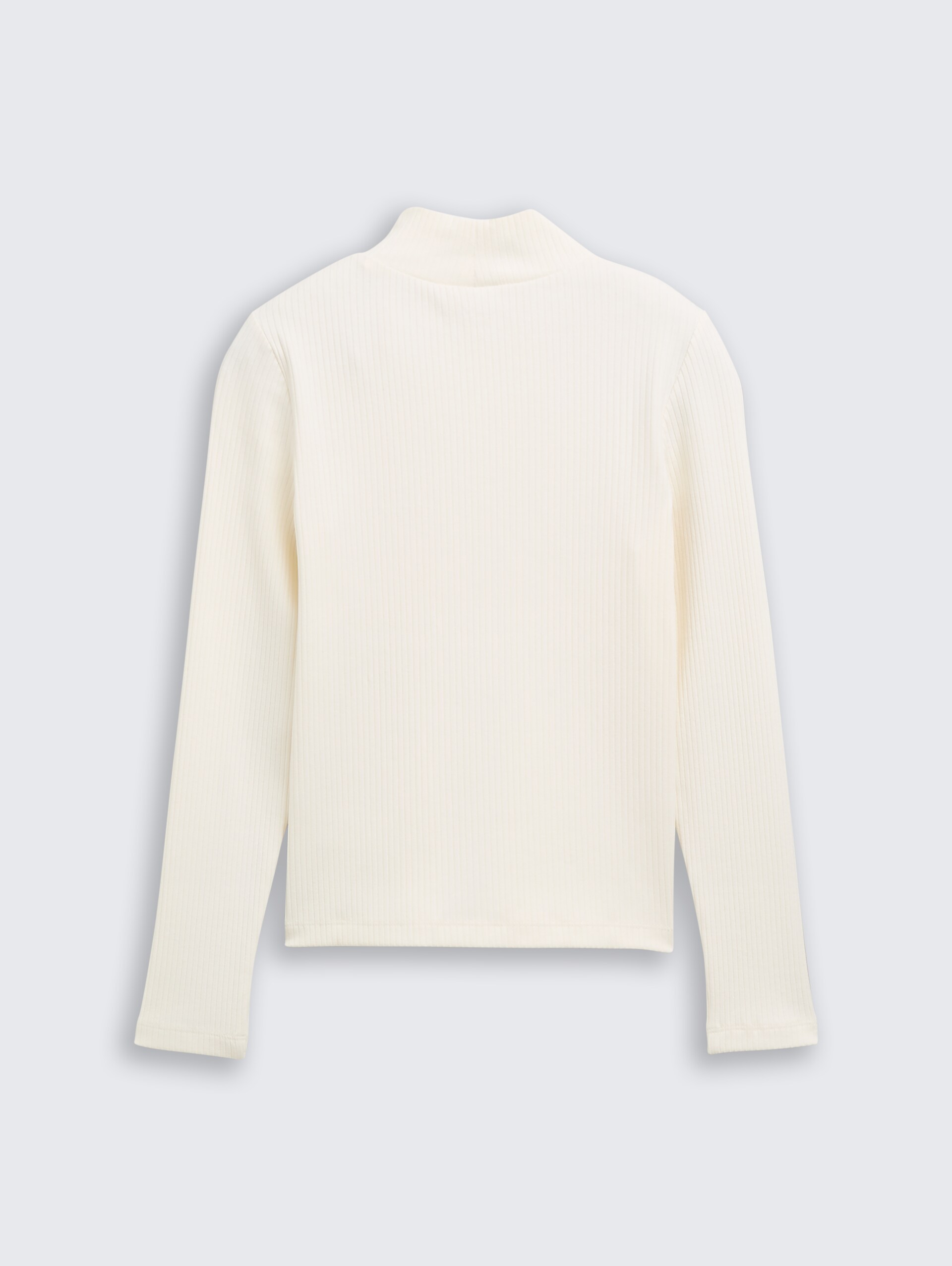 Ripp Langarmshirt mit Stehkragen - Wool White