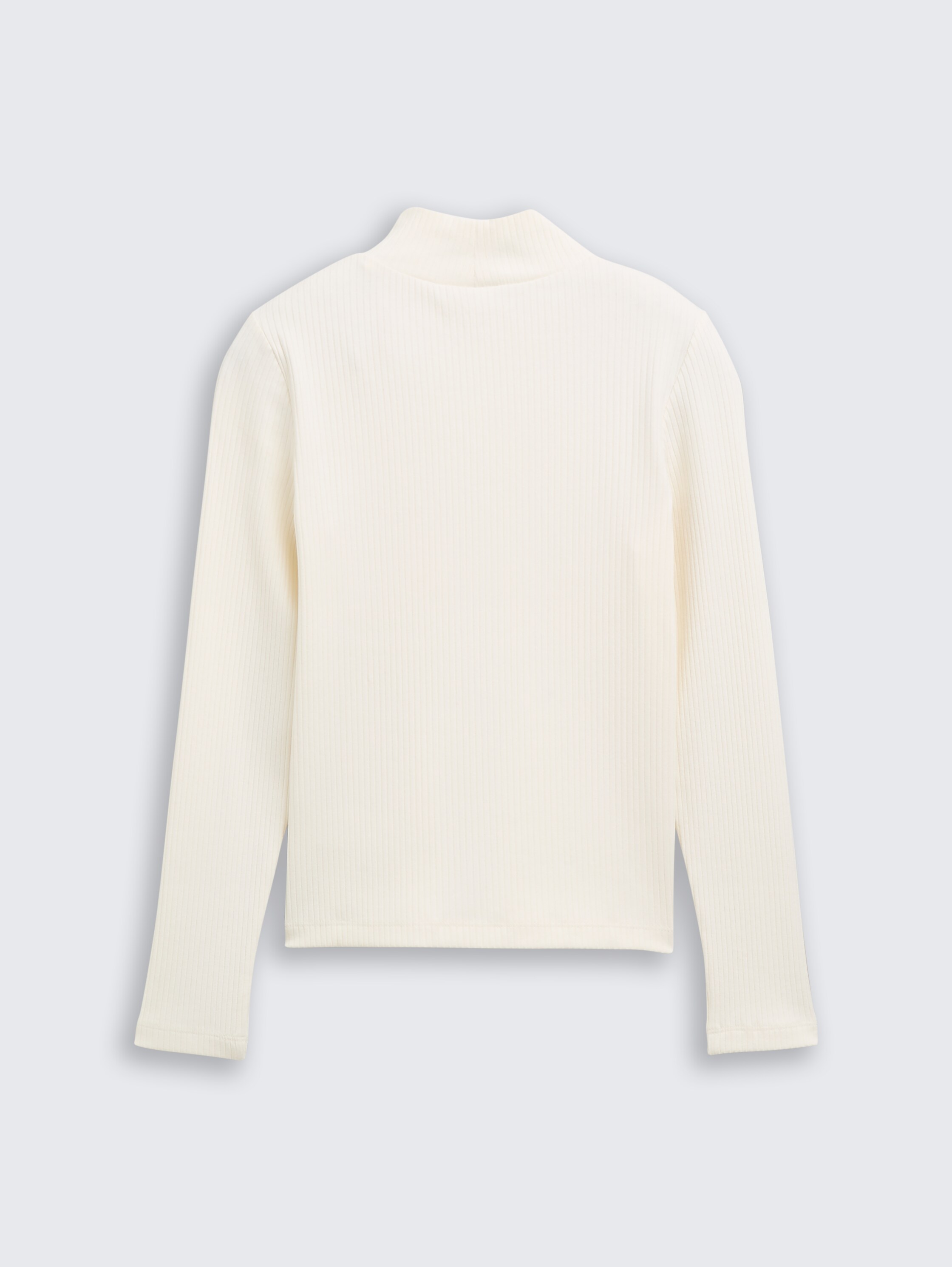 Ribbed long-sleeved shirt with stand-up collar - Wool White