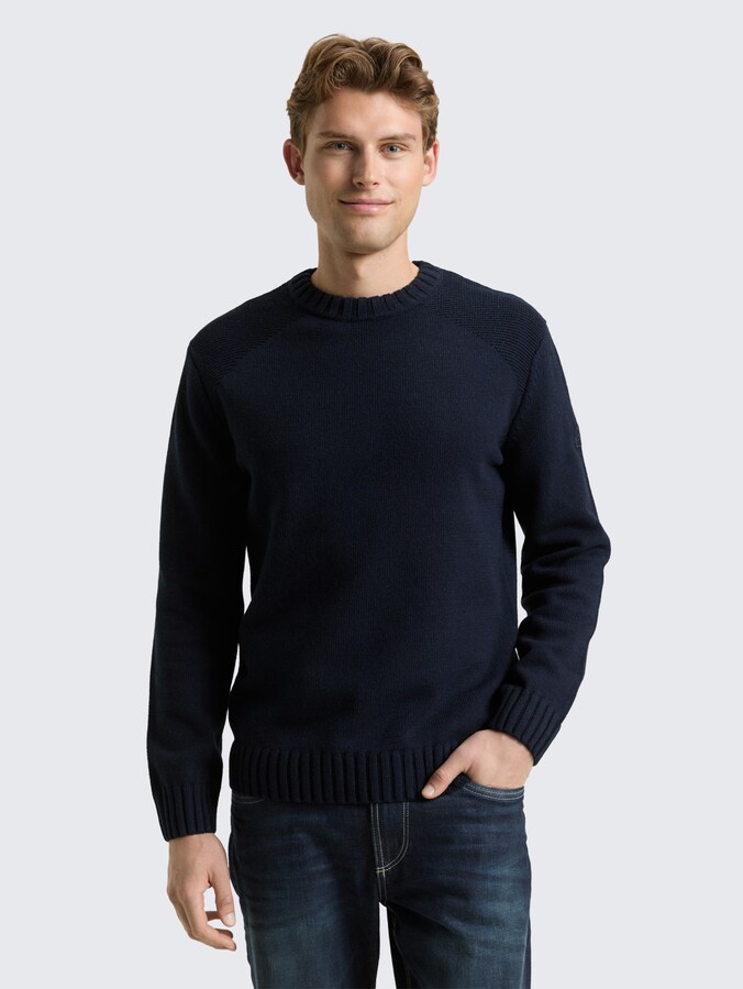 Knitted jumper with ribbed details by Men, Knitted Navy Melange