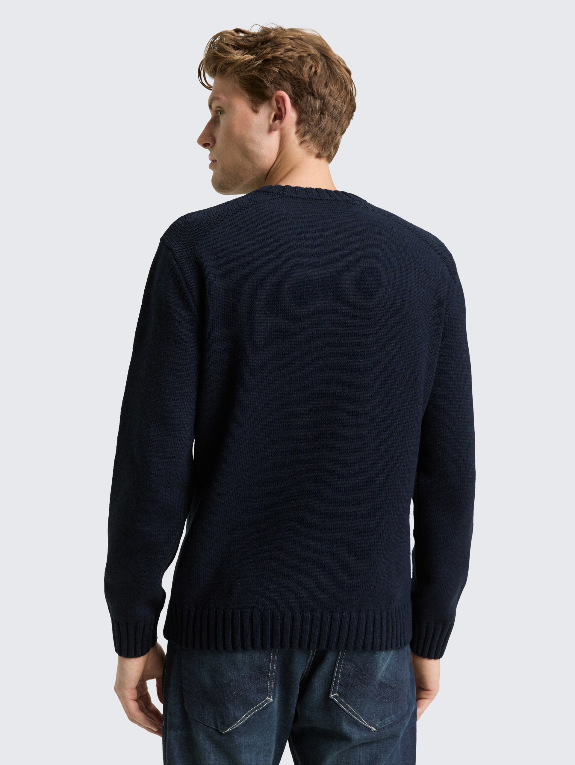 Strickpullover mit Ripp-Details - Knitted Navy Melange