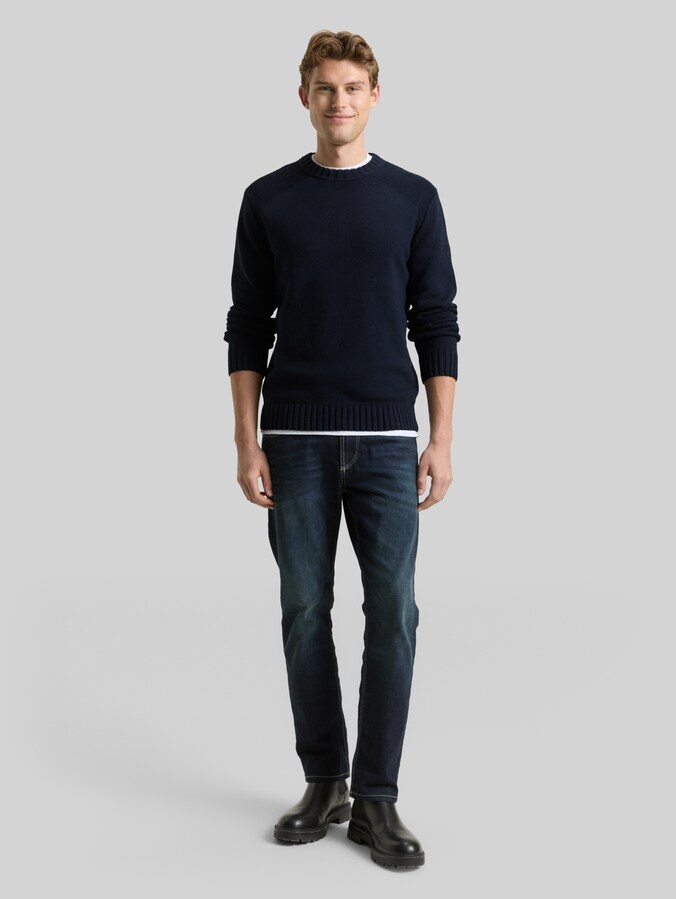 Strickpullover mit Ripp-Details von Men, Knitted Navy Melange