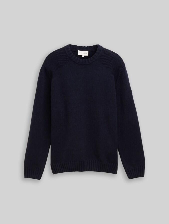Strickpullover mit Ripp-Details von Men, Knitted Navy Melange