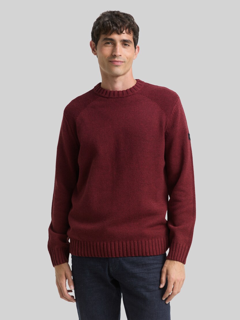 Strickpullover mit Ripp-Details von Men, bordeaux melange