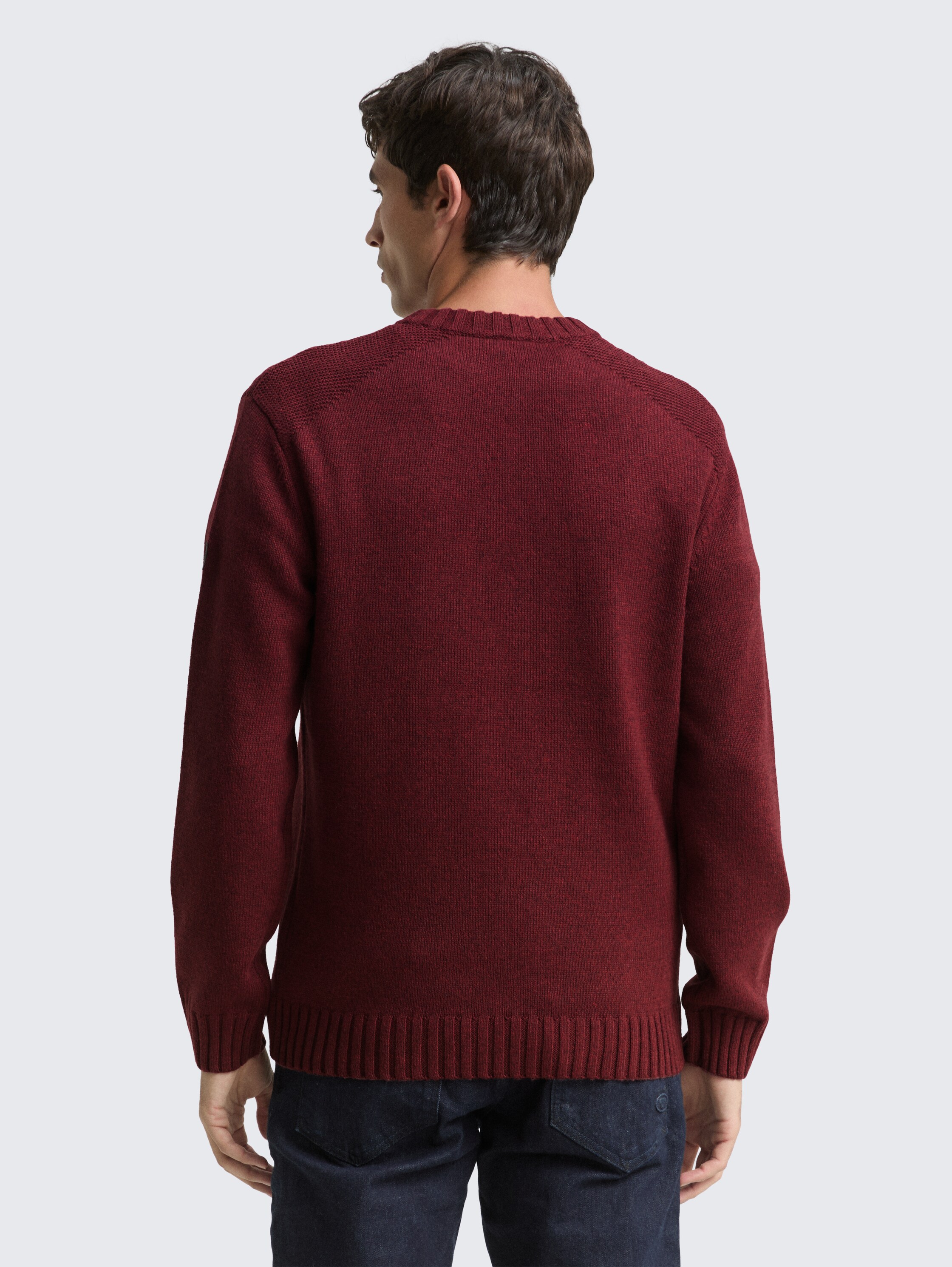 Knitted jumper with ribbed details - bordeaux melange