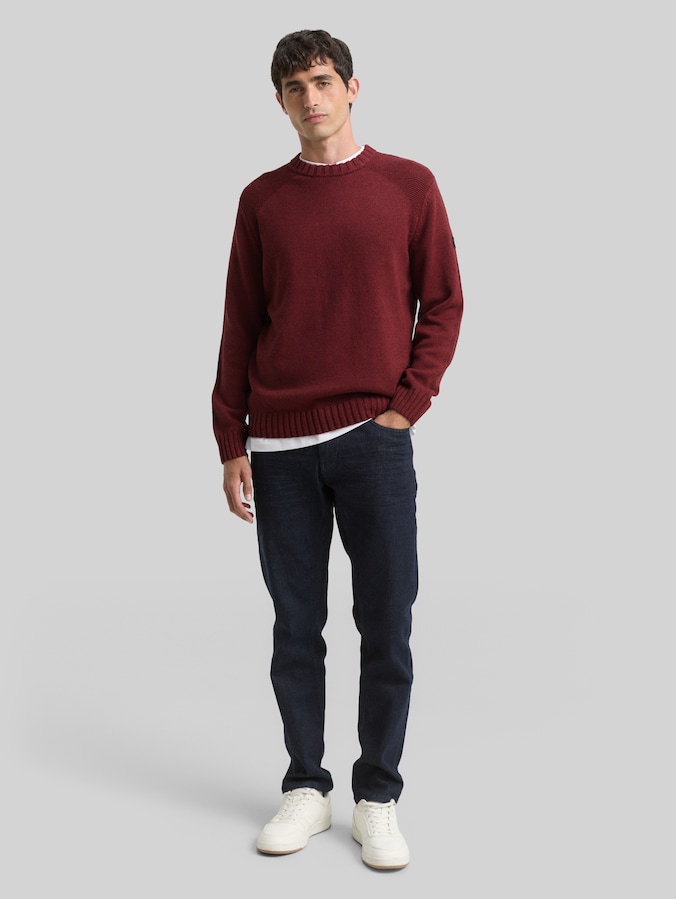 Strickpullover mit Ripp-Details von Men, bordeaux melange