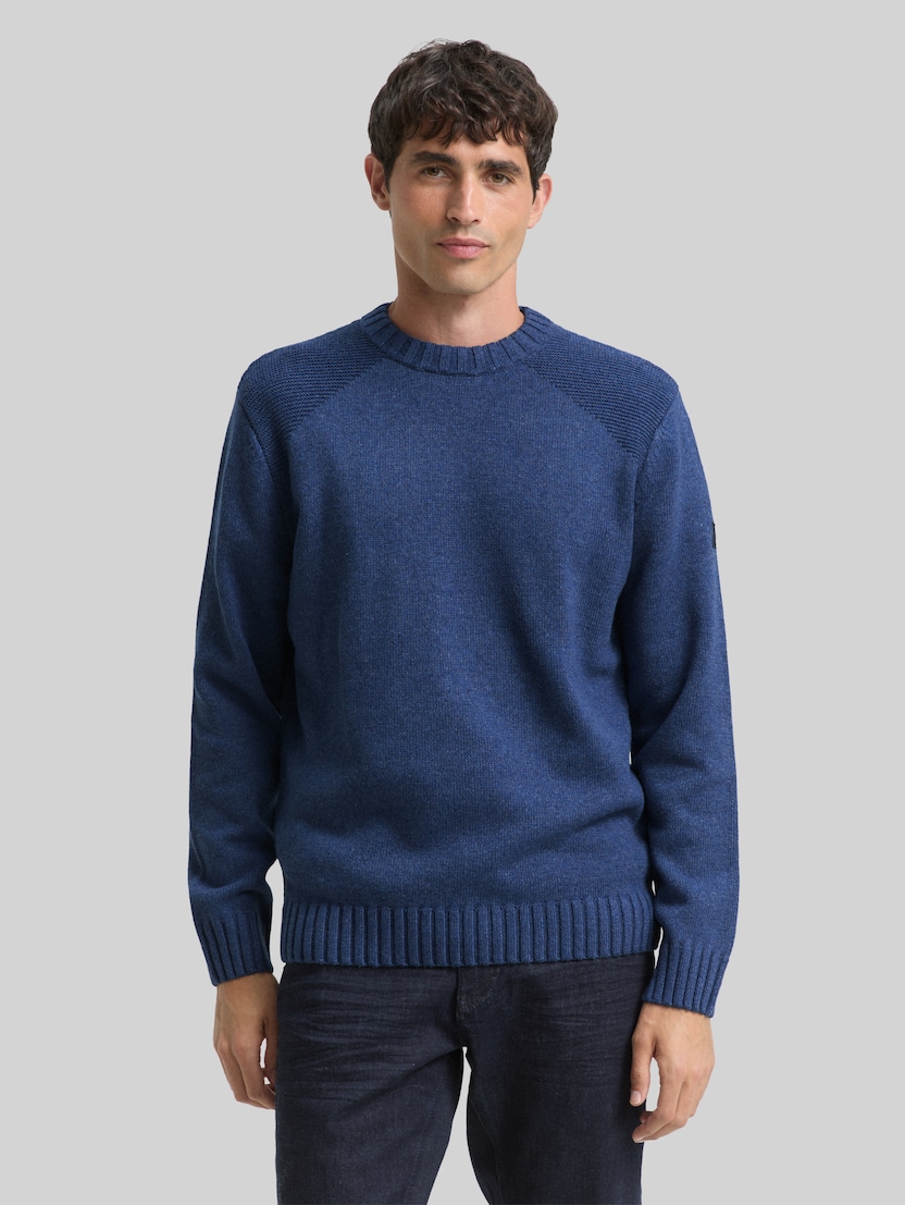 Strickpullover mit Ripp-Details von Men, ocean blue melange
