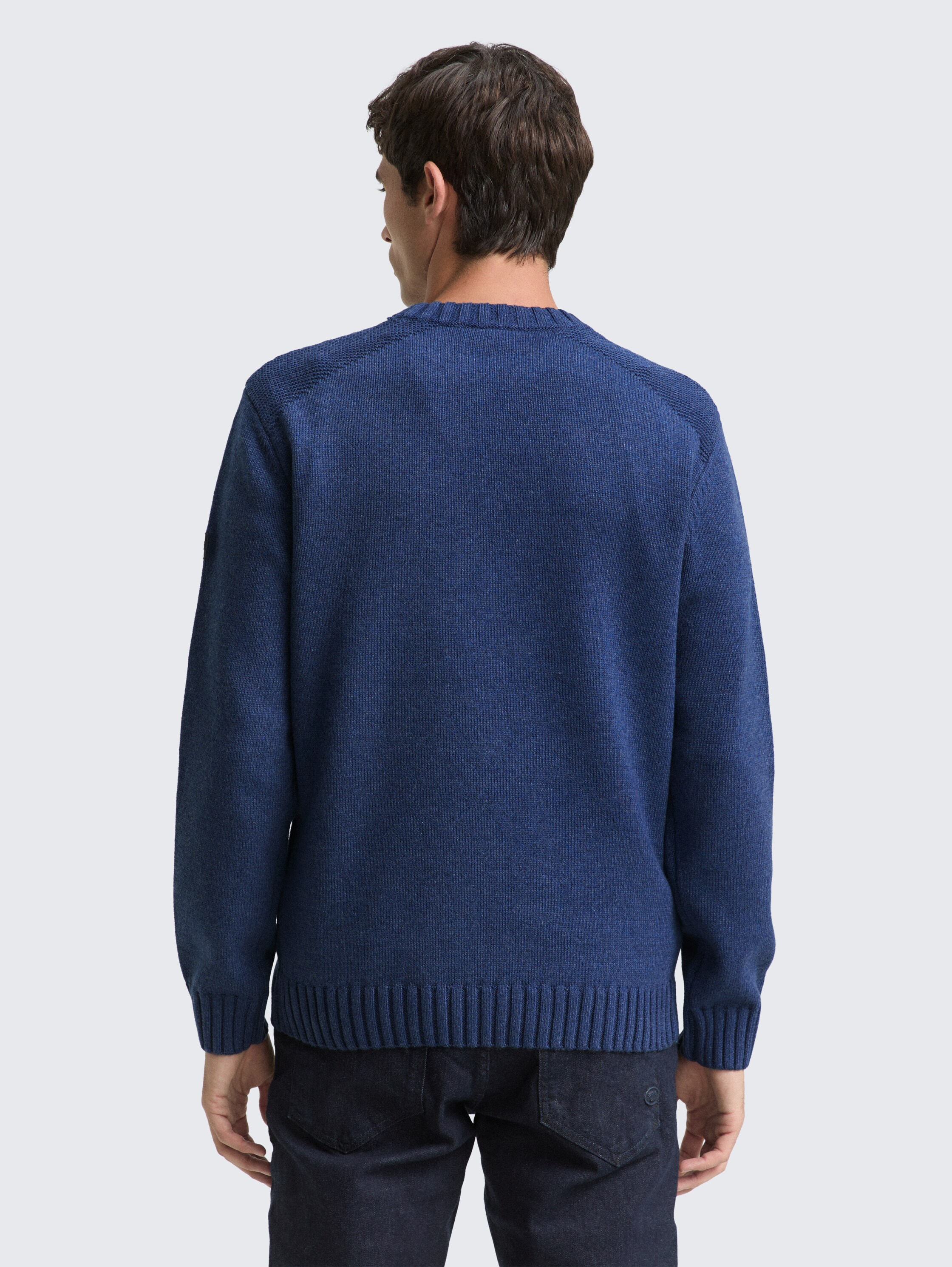 Knitted jumper with ribbed details - ocean blue melange