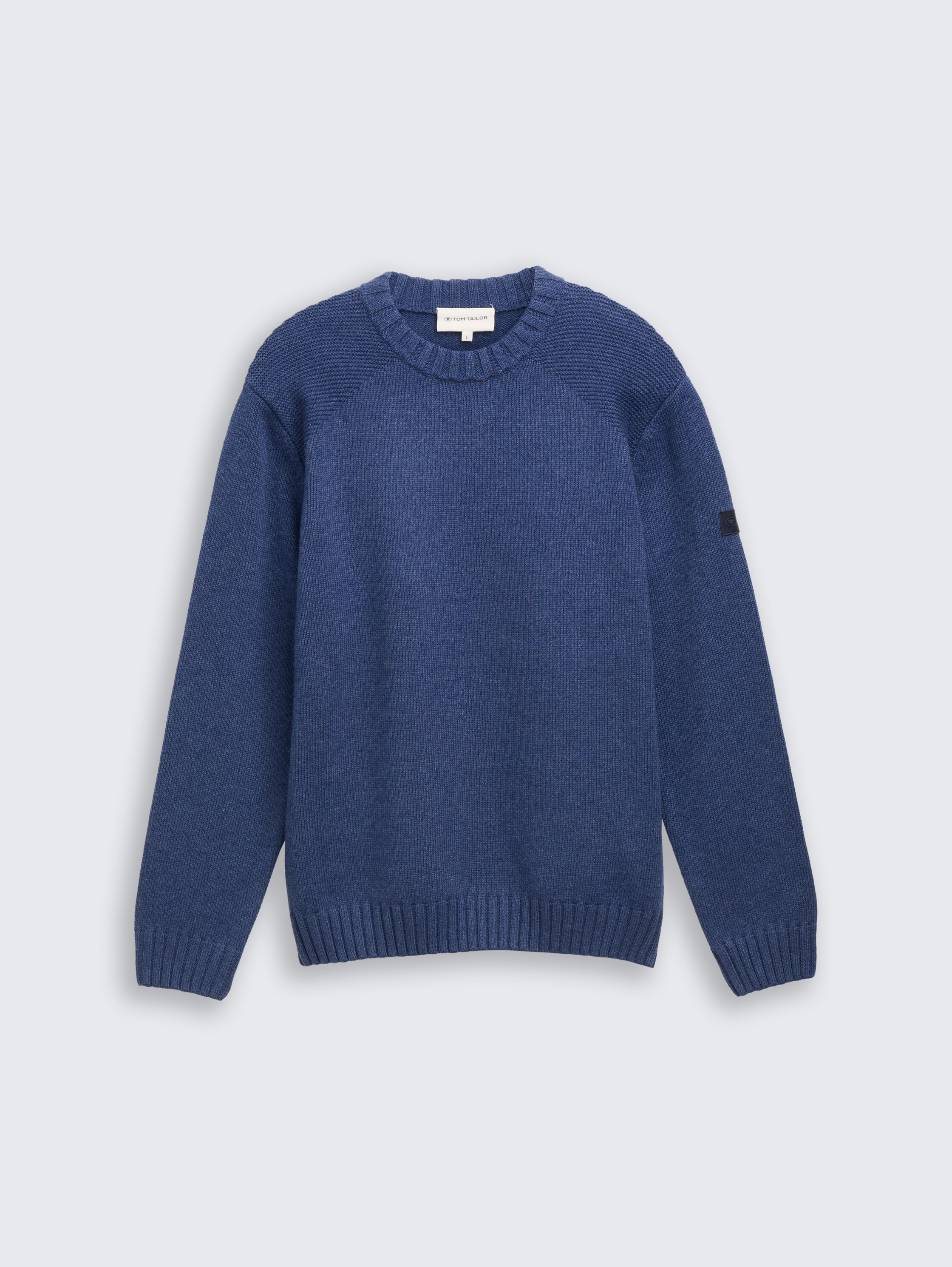 Knitted jumper with ribbed details - ocean blue melange