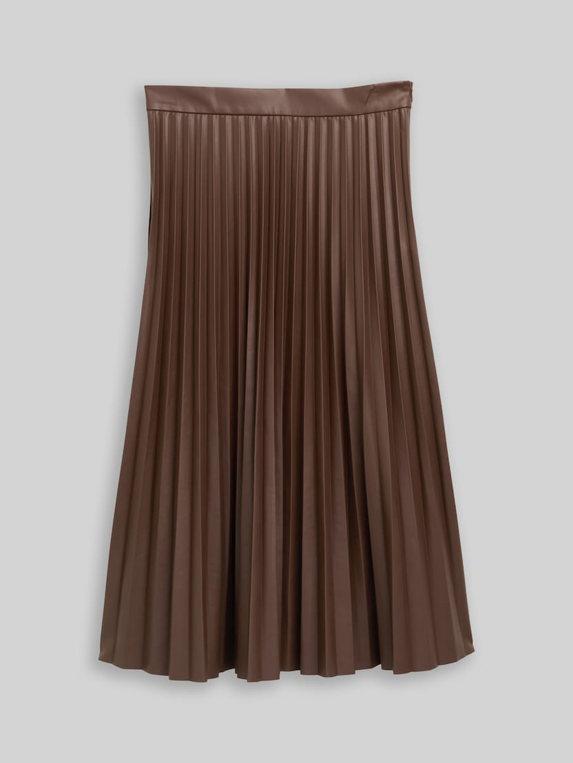 Plissé midi-rok in leerlook door Women, dark pecan brown