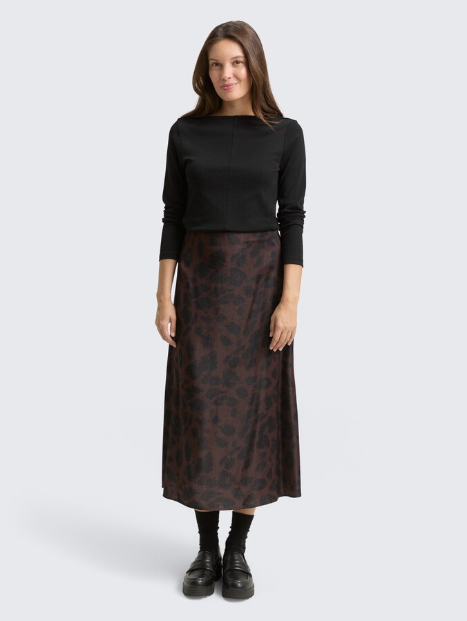 Satin Midi-Rock von Women, brown black big leo print