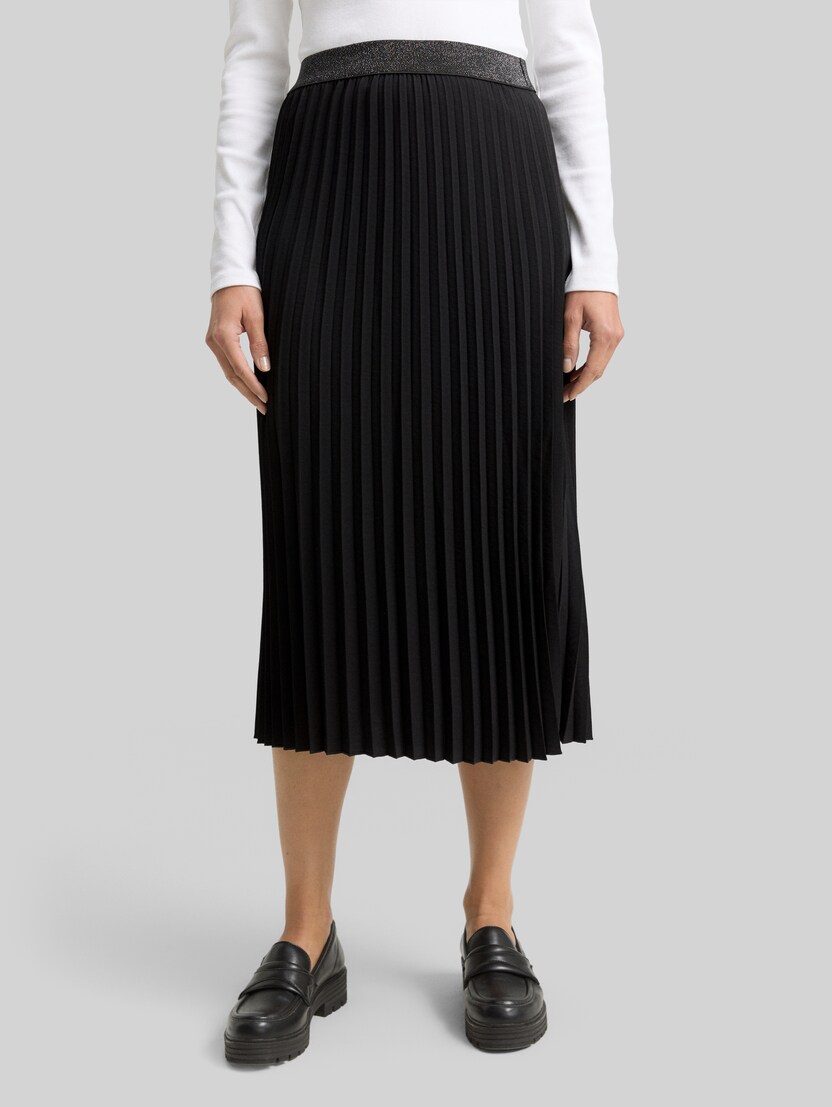 Plissé midi-rok met glitterdetail door Women, deep black
